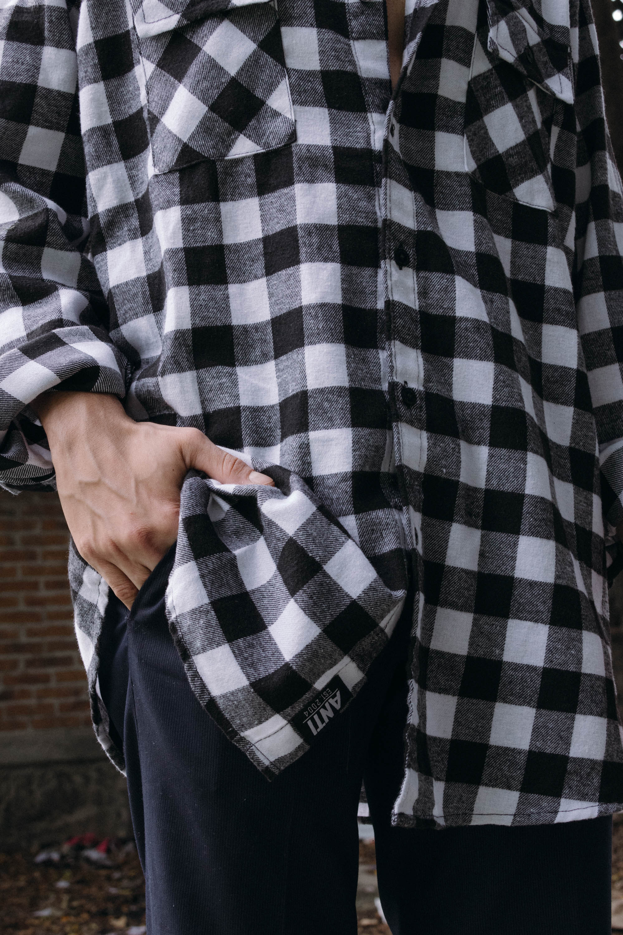 Camisa Leñador Franela Blanco/Negro
