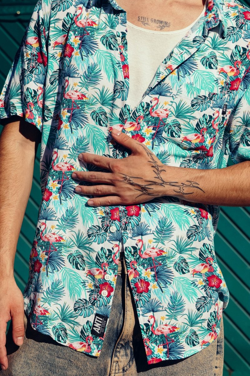 Camisa Flamingos Blanco - ANTIFASHION
