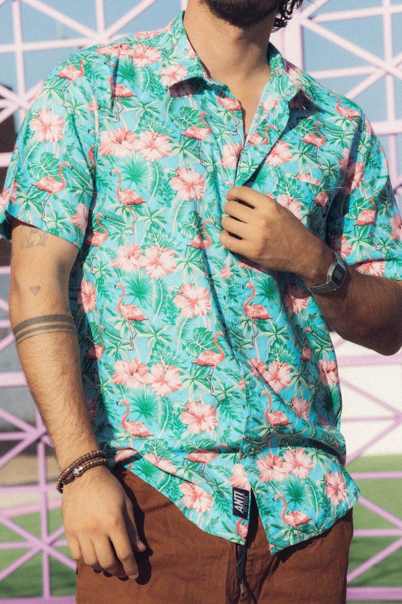 Camisa Tropical Celeste - ANTIFASHION