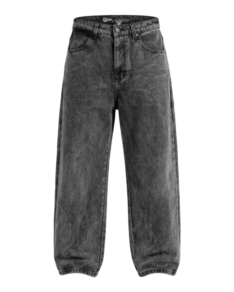 Jeans Baggy Shinny Flames Black - ANTIFASHION