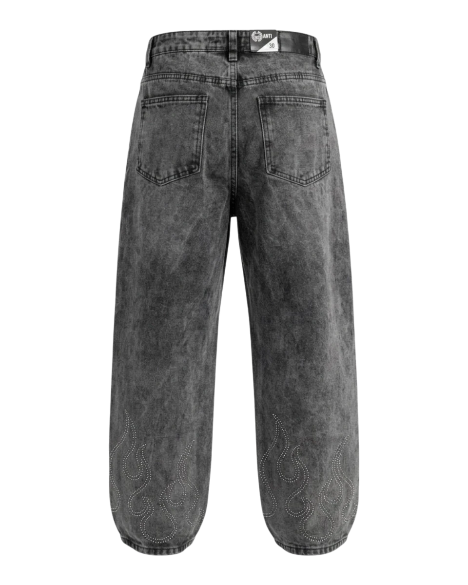 Jeans Baggy Shinny Flames Black - ANTIFASHION