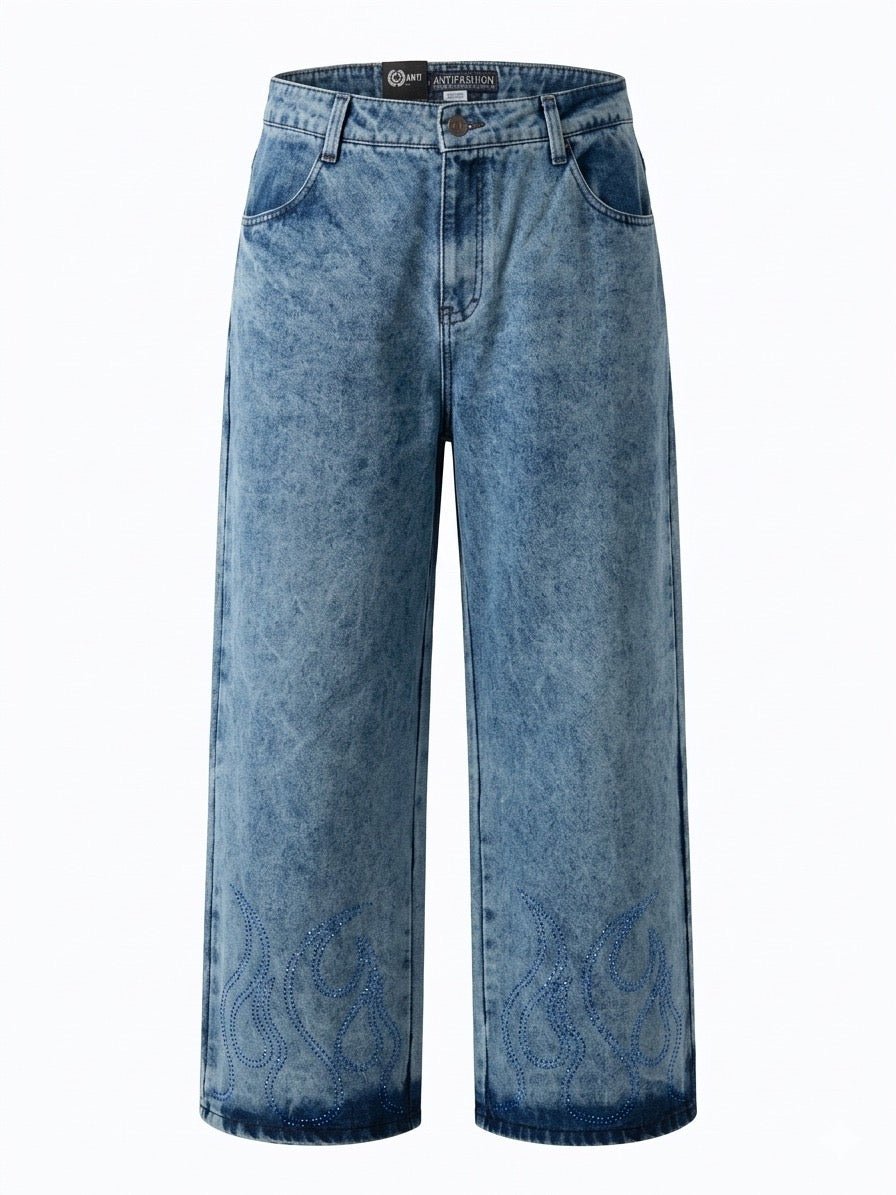 Jeans Baggy Shinny Flames Blue - ANTIFASHION