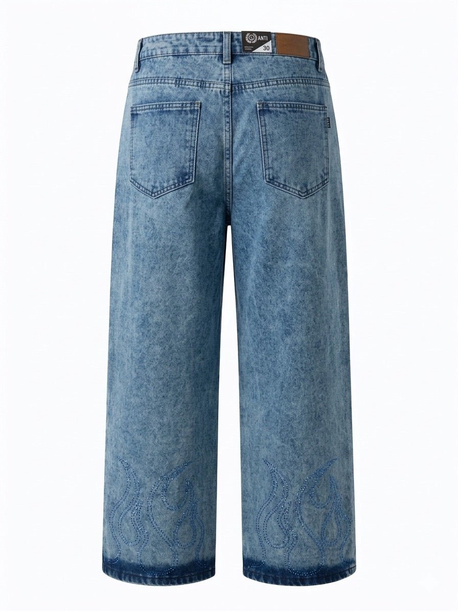 Jeans Baggy Shinny Flames Blue - ANTIFASHION