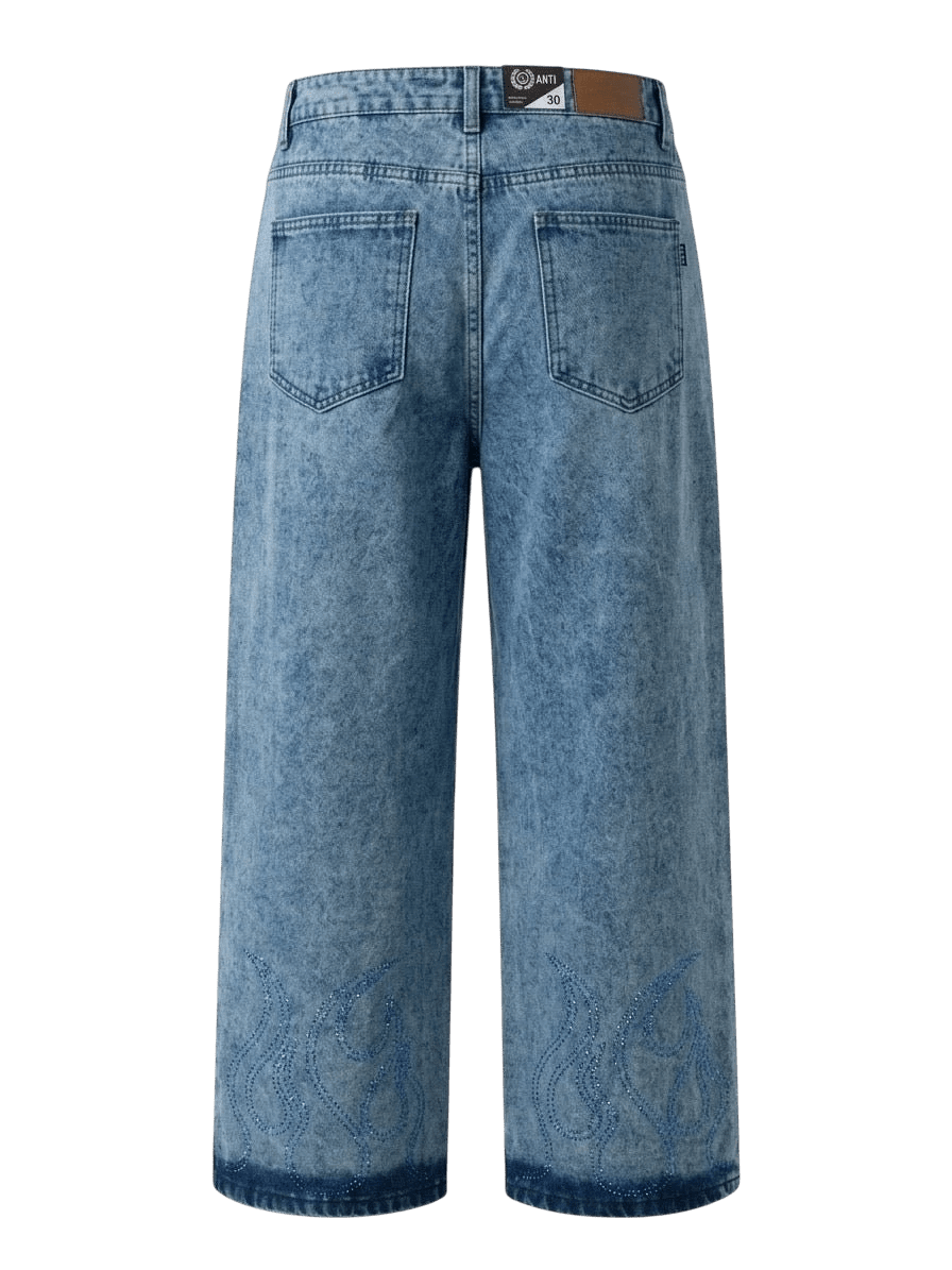 Jeans Baggy Shinny Flames Blue - ANTIFASHION