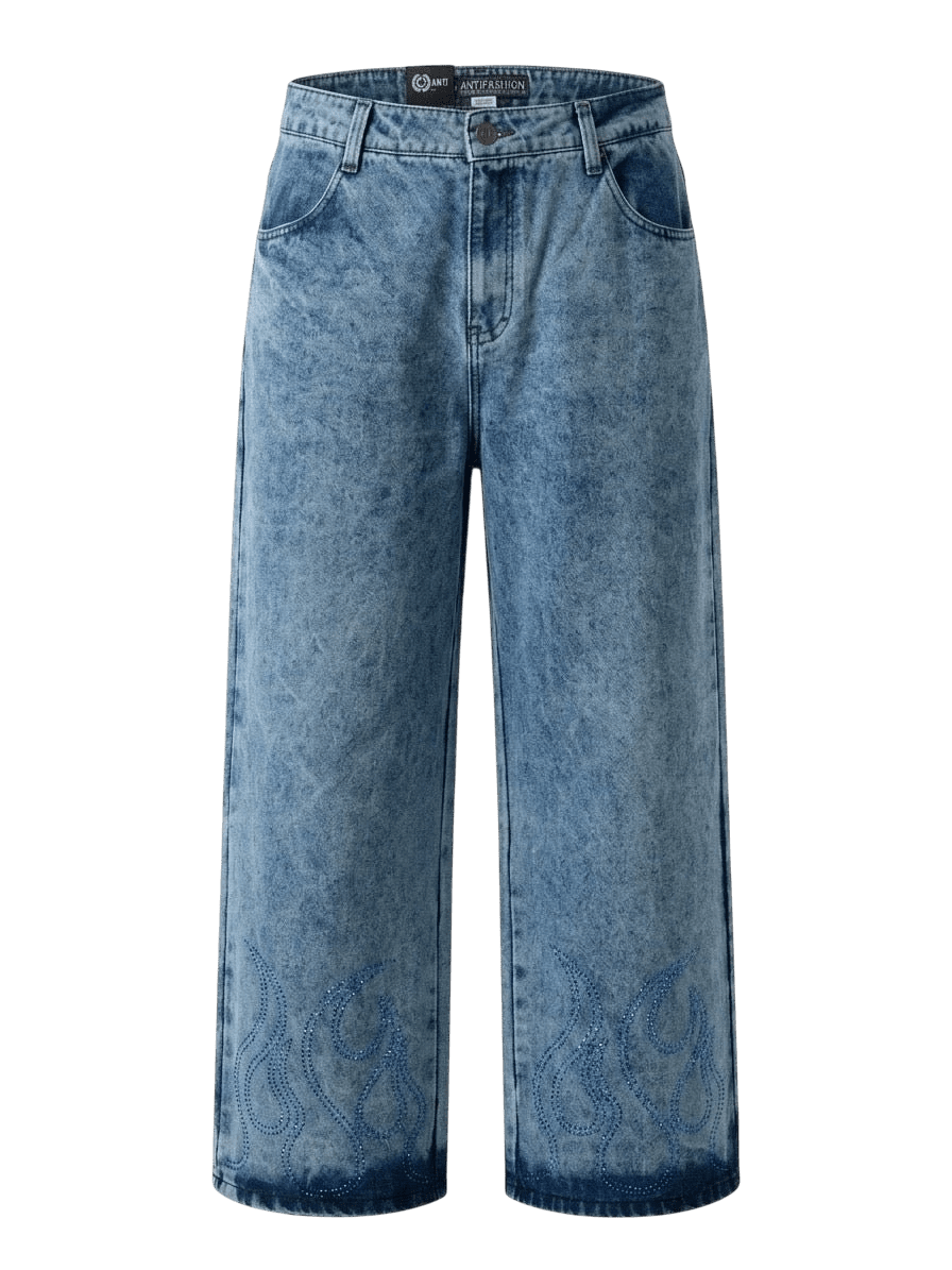 Jeans Baggy Shinny Flames Blue - ANTIFASHION