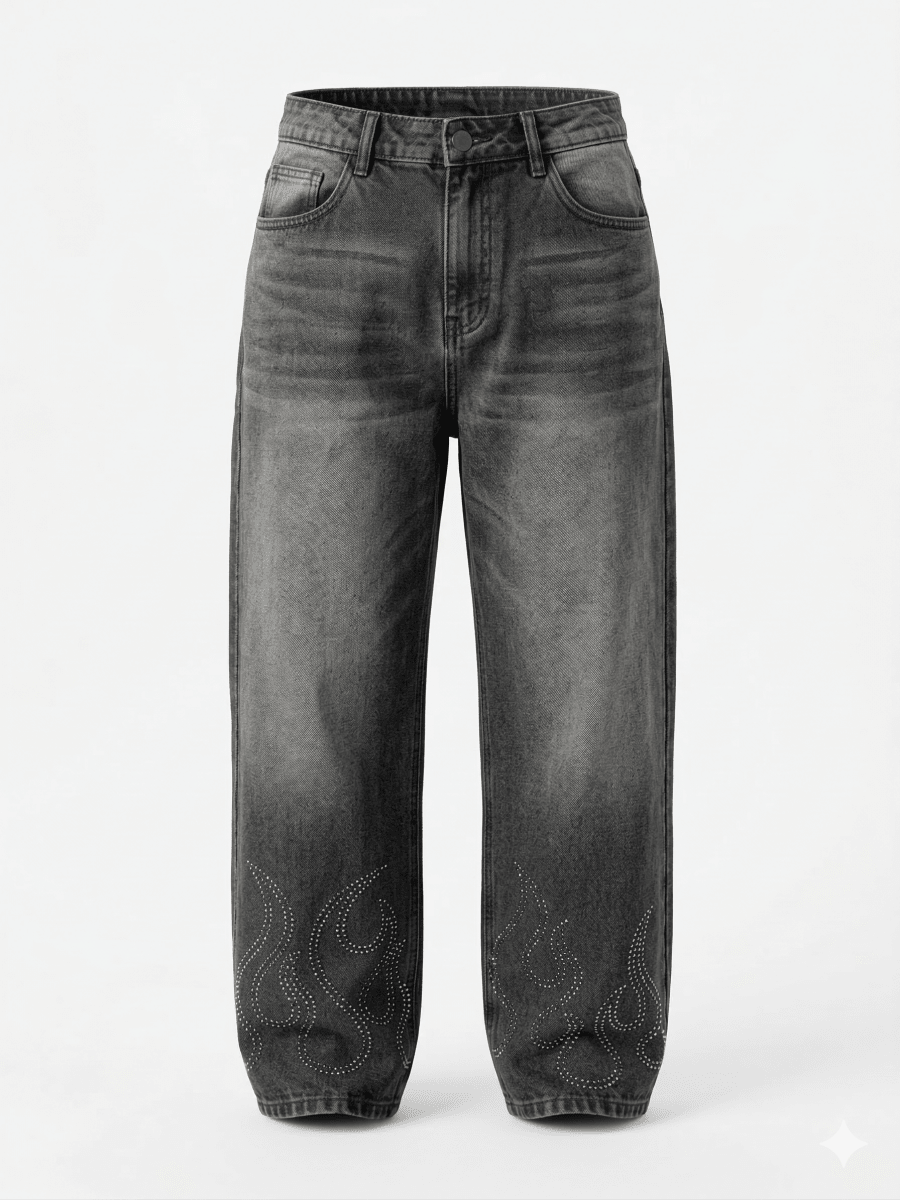 Jeans Bordados Bite Gris - ANTIFASHION