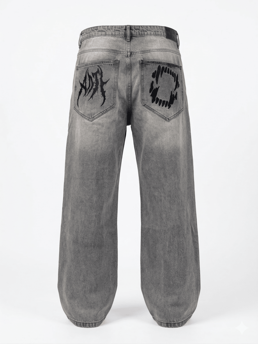 Jeans Bordados Bite Gris - ANTIFASHION