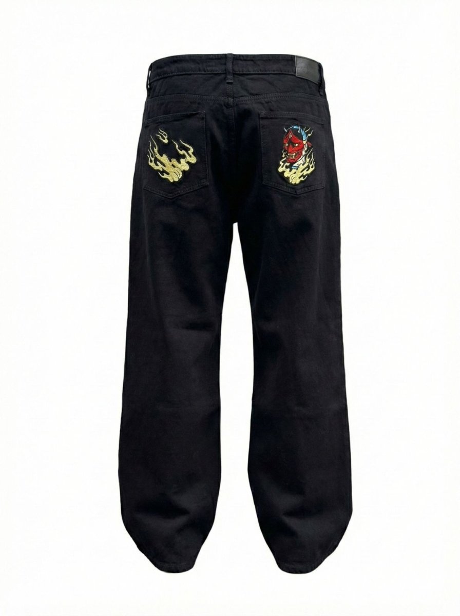 Jeans Bordados Hannya Black - ANTIFASHION