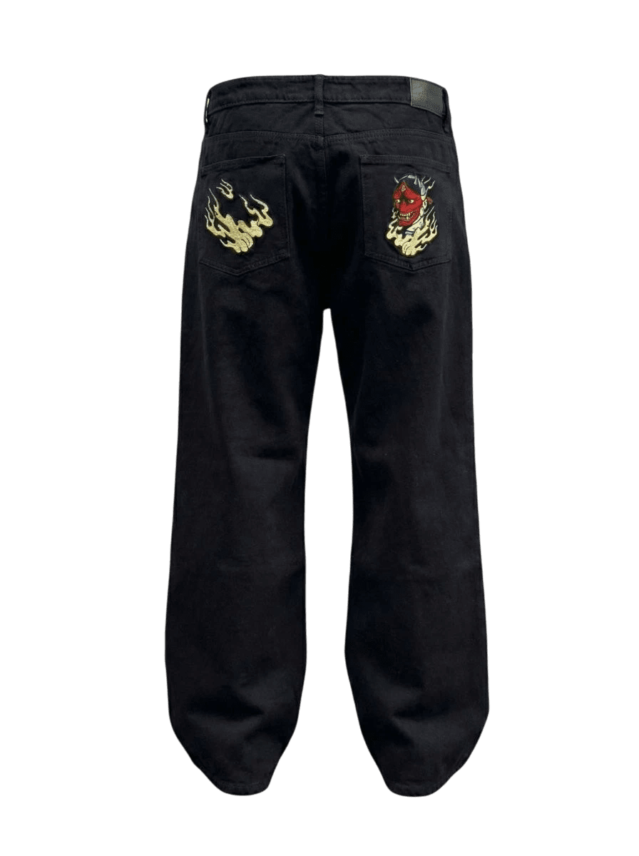 Jeans Bordados Hannya Black - ANTIFASHION