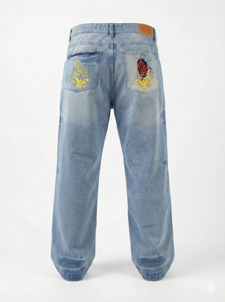 Jeans Bordados Hannya Navy - ANTIFASHION