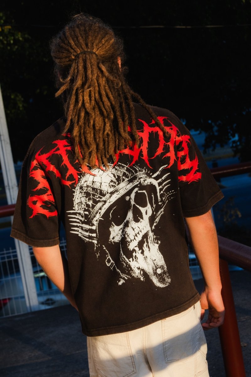 Playera Heavy Duty Pill Black Desgaste - ANTIFASHION